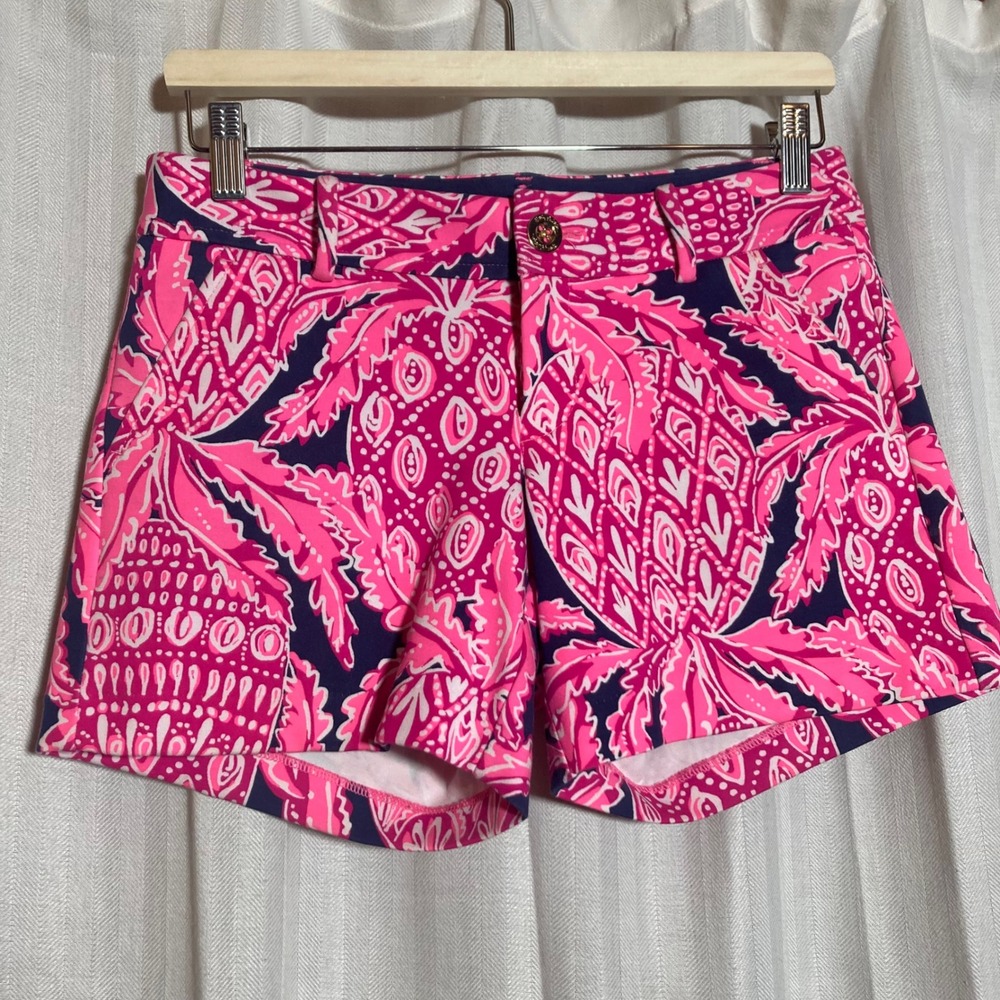 Lilly‎ Pulitzer Callahan Shorts Pink Navy Blue Pineapple Print Women Size 0